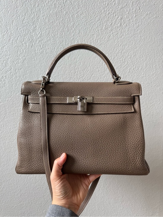Hermes Handbags - Hermes Kelly 32 Retourne Etoupe Togo in PHW